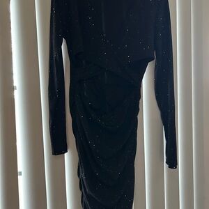 Black Glitter Long Sleeve Cut Out Bodycon Dress